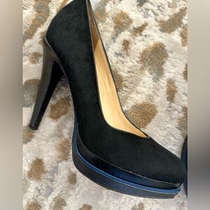 Cole Haan Black Gunmetal Calf Fur Platform High heels. Size 8B.